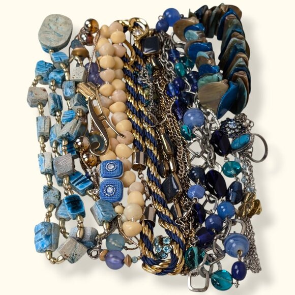001 - Vintage To Now Jewelry Lot - Beige & Blue - Picture 1 of 5